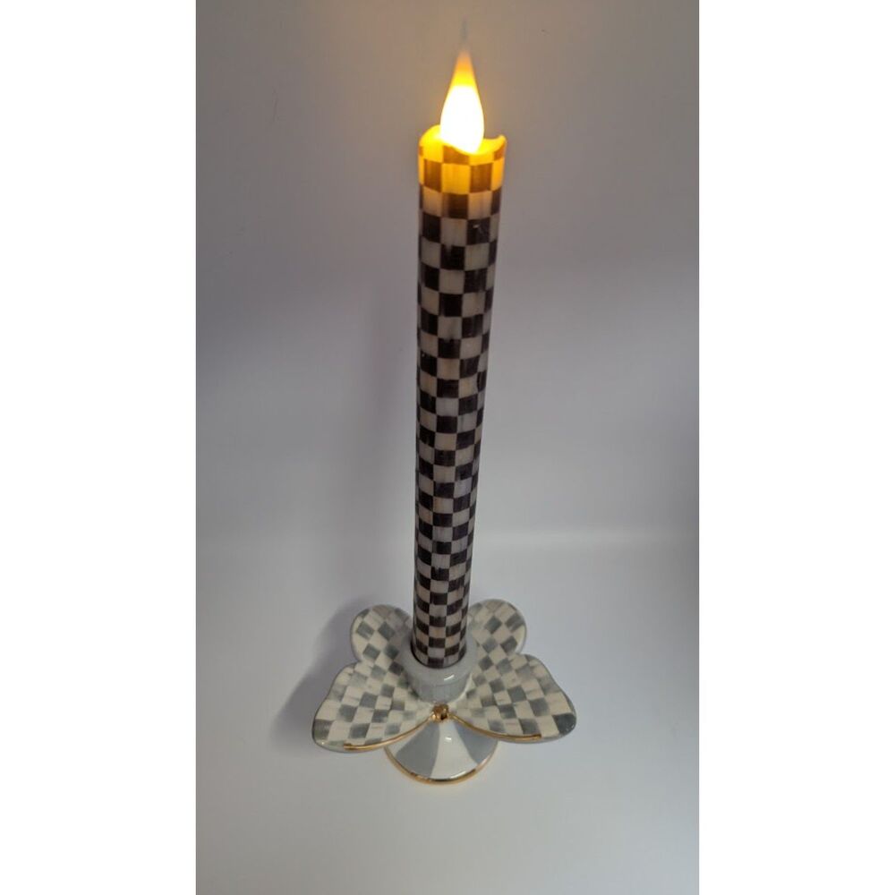 MacKenzie-Childs Sterling Check Butterfly Candle Holder Courtly Check LED Taper